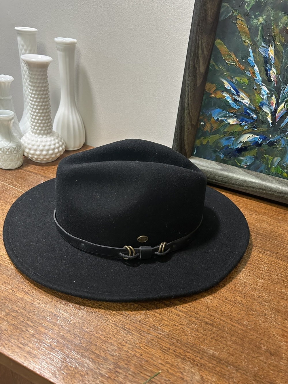 EPOCH Black Wool Felt Fedora Hat Faux Leather Band Size L XL